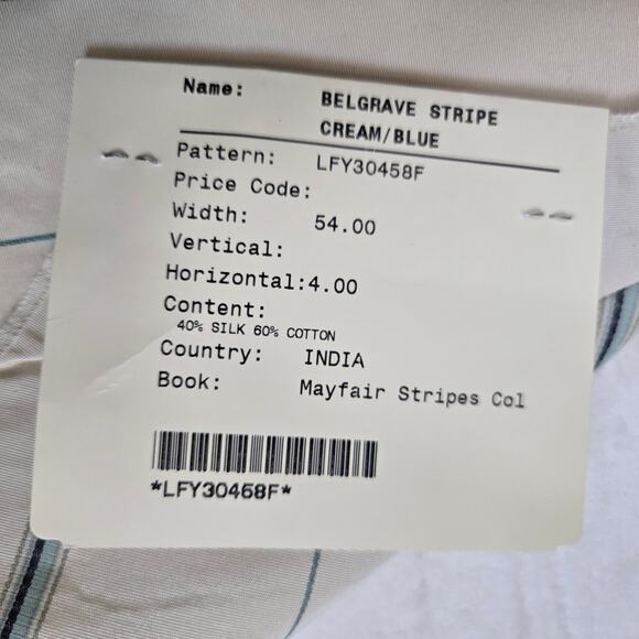 VTG Ralph Lauren Upholstery Fabric Remnant Belgrave Stripe Cream/Blue 27x27 0805 - Picture 3 of 5